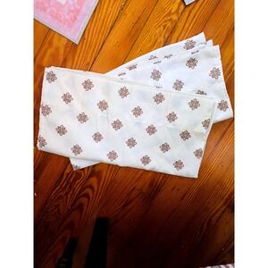 Vintage White and Brown Medallion Print Window Curtain Panels Set of 2
